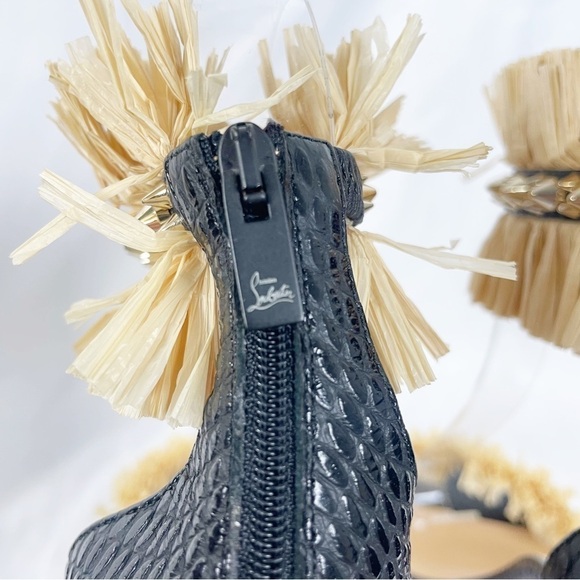 Christian Louboutin Poupedou Raffia Open Toe Leather Stiletto Heels Black EU 36 - Picture 9 of 12